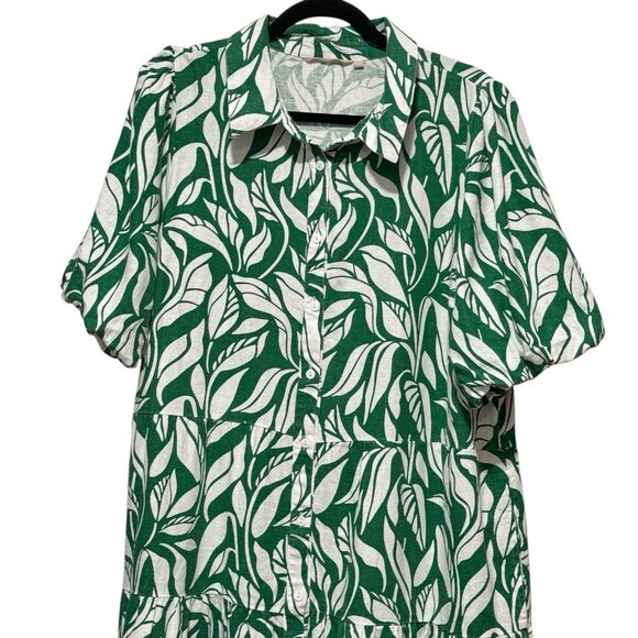 Soft Surroundings Linen Blend Green Steffi Tropical Tiered Maxi Dress Womens 1X - Picture 8 of 15